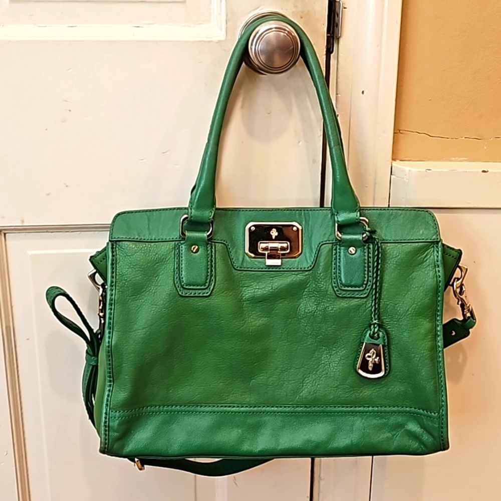 Cole Haan Green Large Leather Double Handles Satchel Shoulder Handbag